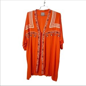 Coral Kimono Embroidered Swim Cover Up Large